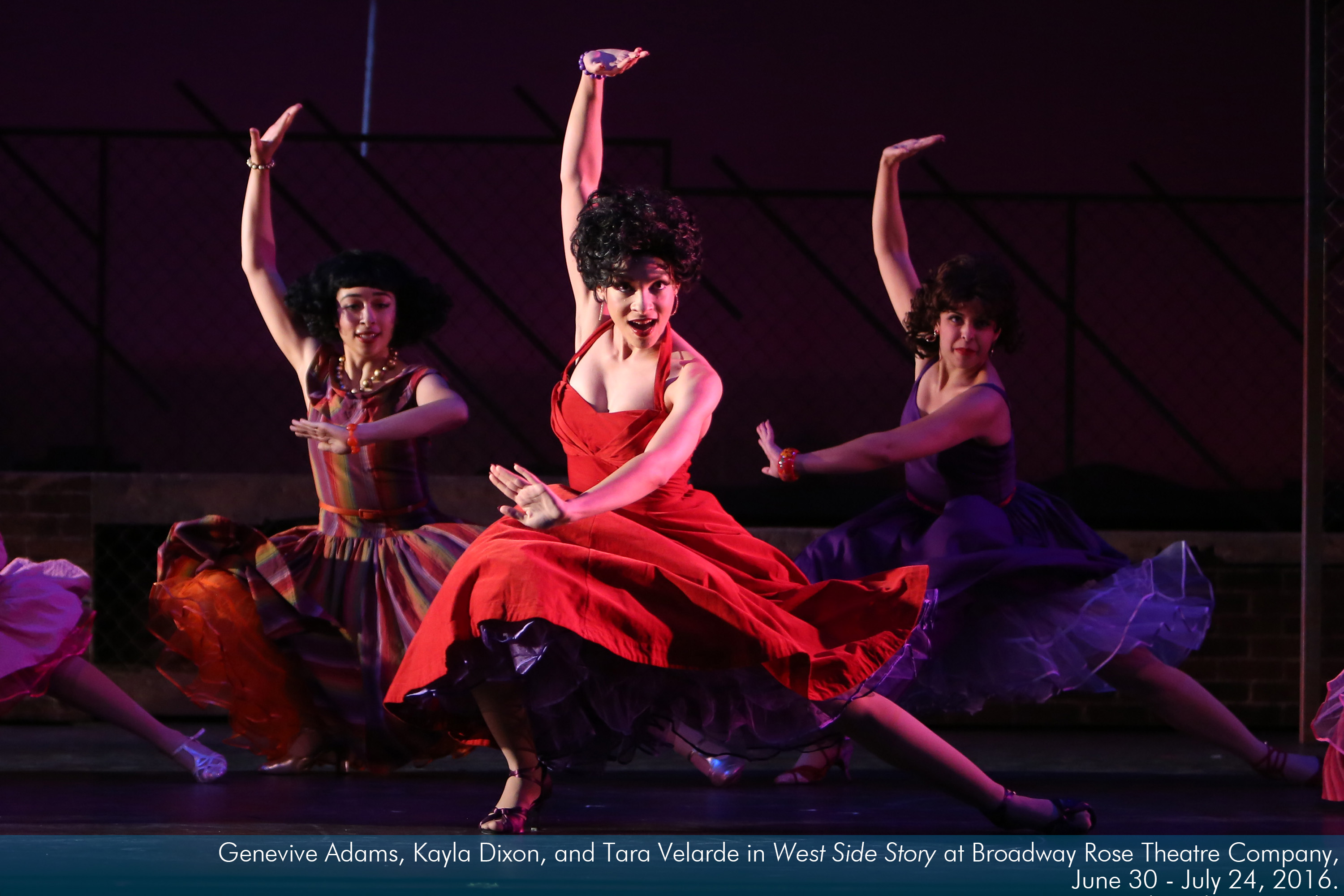 Genevive Adams, Kayla  Dixon and Tara Velarde in West Side Story at Broadway Rose Theatre Company. Photo by Liz Wade.
