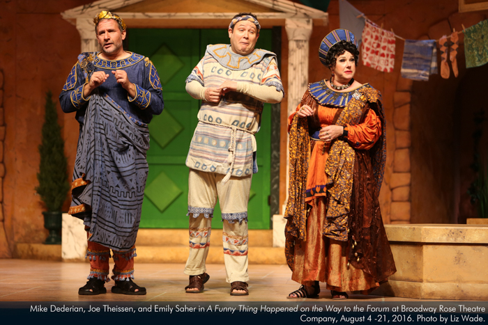 Mike Dederian, Joe Theissen, and Emily Sahler in A Funny Thing...Forum