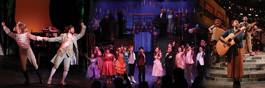 Banner featuring a collage of images from various Broadway Rose Theatre shows