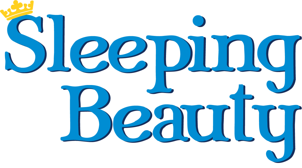 Sleeping Beauty logo with large, elegant blue lettering with a gold crown on the S of 