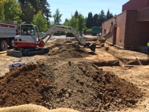 Photo of construction on the new Broadway Rose Theatre