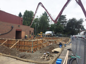 Photo of construction on the new Broadway Rose Theatre