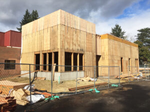 Photo of construction on the new Broadway Rose Theatre