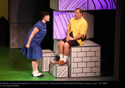 Sarah Aldrich and James Sharinghousen in "You're a Good Man, Charlie Brown" at Broadway Rose Theatre Company, July 7 - 31, 2022. Photo by Craig Mitchelldyer.