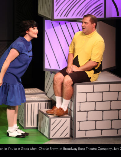 Sarah Aldrich and James Sharinghousen in "You're a Good Man, Charlie Brown" at Broadway Rose Theatre Company, July 7 - 31, 2022. Photo by Craig Mitchelldyer.