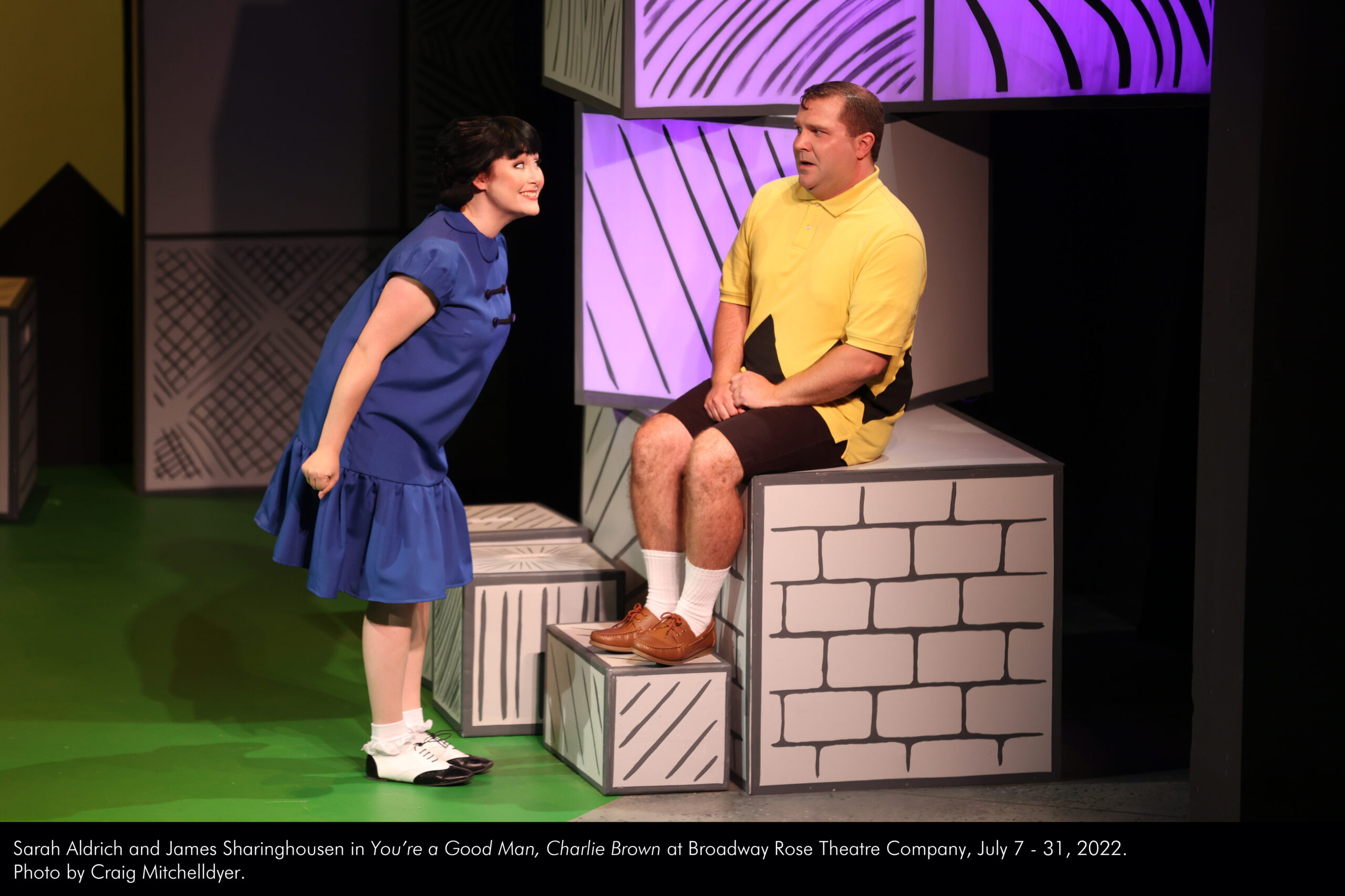 Sarah Aldrich and James Sharinghousen in "You're a Good Man, Charlie Brown" at Broadway Rose Theatre Company, July 7 - 31, 2022. Photo by Craig Mitchelldyer.