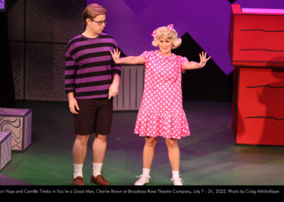 Jason Hays and Camille Trinka in "You're a Good Man, Charlie Brown" at Broadway Rose Theatre Company, July 7 - 31, 2022. Photo by Craig Mitchelldyer.