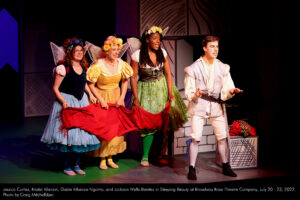 The three fairies (Jessica Curtiss, Kristin Alarcon, Gabie Mbena-Ngoma) and Prince Albert (Jackson Wells-Benitez) sing a song about the perfect