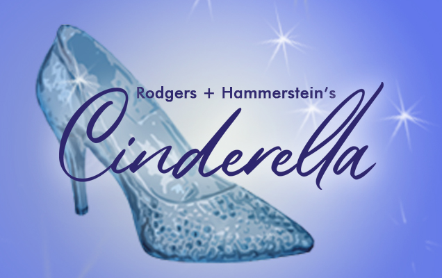 Cinderella logo graphic featuring dark blue cursive text over an image of a sparkling glass slipper.