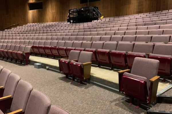 Deb Fennell seating Photo of Deb Fennell Auditorium's accessible seating row.