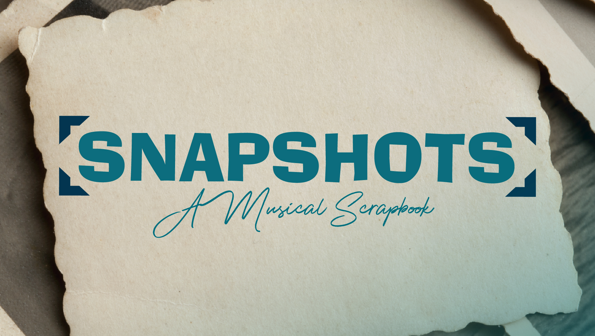 Snapshots show logo featuring teal block lettering on roughly cut-out photo paper.