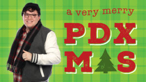 Logo for A Very Merry PDX-mas featuring a photo of William Shindler