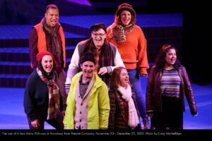 The cast of A Very Merry PDX-mas at Broadway Rose Theatre Company, November 23 - December 22, 2022. Photo by Craig Mitchelldyer.
