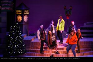The cast of A Very Merry PDX-mas at Broadway Rose Theatre Company, November 23 - December 22, 2022. Photo by Craig Mitchelldyer.