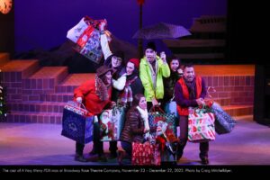 The cast of A Very Merry PDX-mas at Broadway Rose Theatre Company, November 23 - December 22, 2022. Photo by Craig Mitchelldyer.
