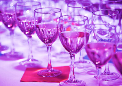 What to find at the gala: Wine glasses lined up in a row for the gala guests to take as they walk by concessions.