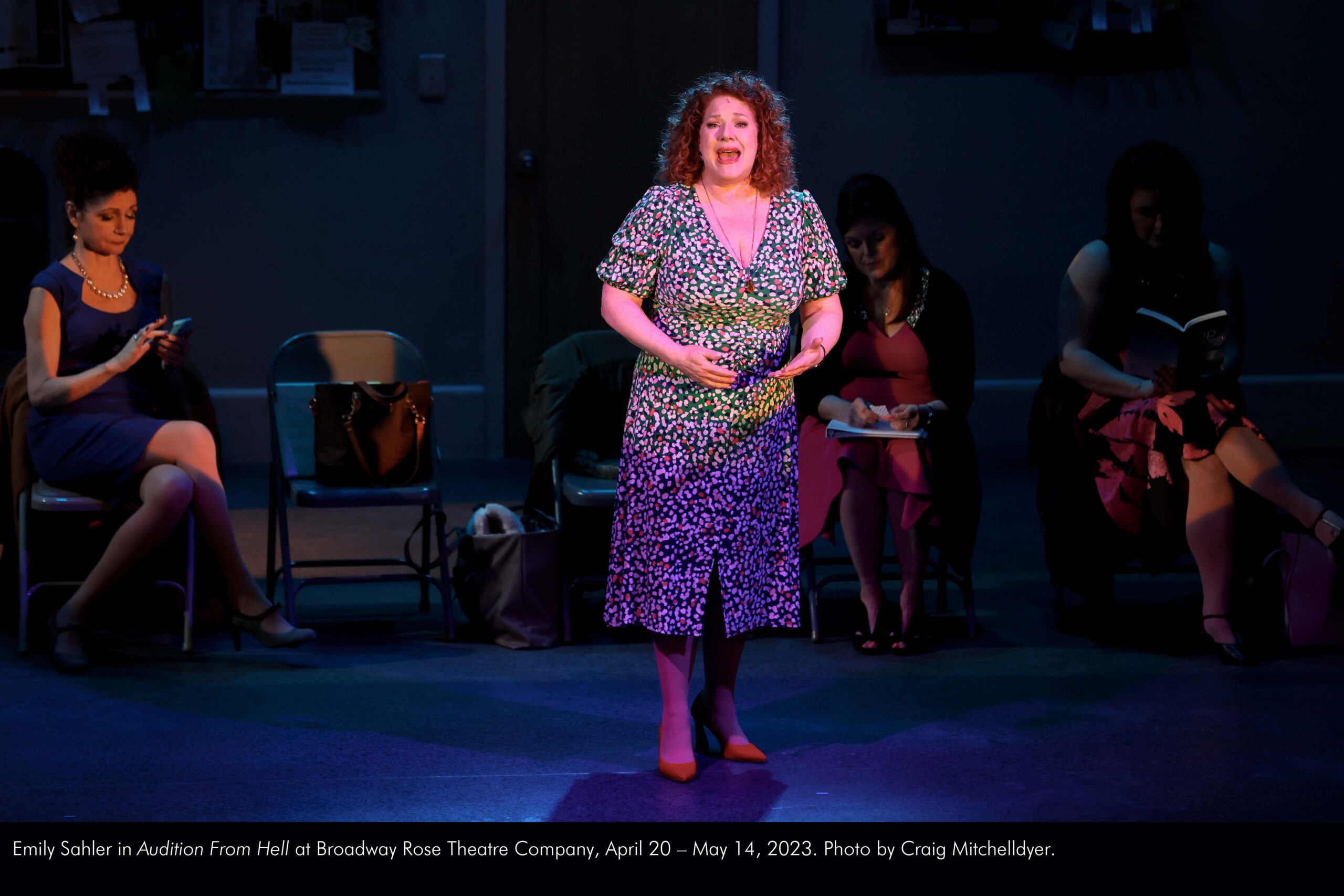 Emily Sahler in Audition From Hell at Broadway Rose Theatre Company. April 20 through May 14, 2023. Photo by Craig Mitchelldyer