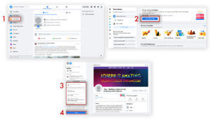 Visual instructions for setting up a birthday fundraiser on Facebook using a desktop or laptop computer.