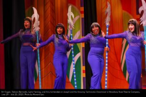 Brit Eagan, Tatiana Bernardo, Lydia Fleming, and Amy Lichtenstein in Joseph and the Amazing Technicolor Dreamcoat at Broadway Rose Theatre Company, June 29 - July 23, 2023. Photo by Howard Lao.
