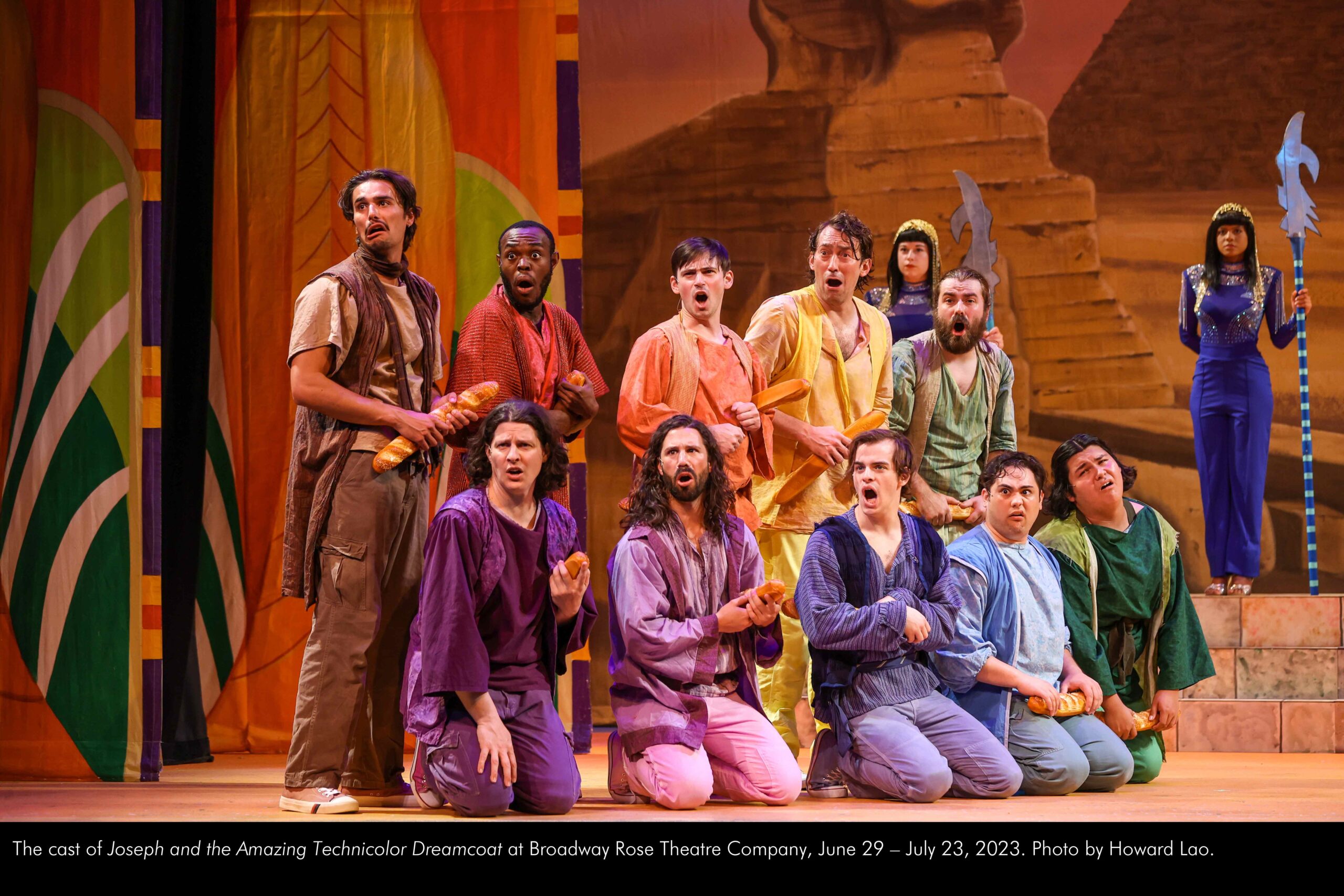 The cast of Joseph and the Amazing Technicolor Dreamcoat at Broadway Rose Theatre Company, June 29 - July 23, 2023. Photo by Howard Lao.