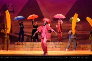 Rodney Mckinner Ill in Joseph and the Amazing Technicolor Dreamcoat at Broadway Rose Theatre Company, June 29 - July 23, 2023. Photo by Howard Lao.