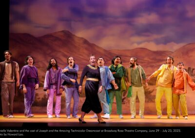 Danielle Valentine and the cast of Joseph and the Amazing Technicolor Dreamcoat at Broadway Rose Theatre Company, June 29 - July 23, 2023. Photo by Howard Lao.