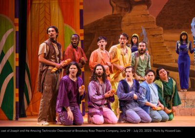 The cast of Joseph and the Amazing Technicolor Dreamcoat at Broadway Rose Theatre Company, June 29 - July 23, 2023. Photo by Howard Lao.