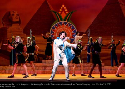 Nick Serrone and the cast of Joseph and the Amazing Technicolor Dreamcoat at Broadway Rose Theatre Company, June 29 - July 23, 2023. Photo by Howard Lao.