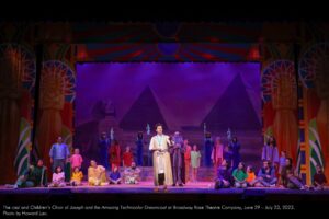The cast and Children's Choir of Joseph and the Amazing Technicolor Dreamcoat at Broadway Rose Theatre Company, June 29 - July 23, 2023. Photo by Howard Lao.