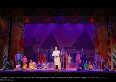 The cast and Children's Choir of Joseph and the Amazing Technicolor Dreamcoat at Broadway Rose Theatre Company, June 29 - July 23, 2023. Photo by Howard Lao.