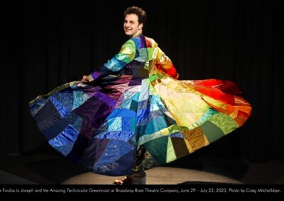 Alex Foufos in Joseph and the Amazing Technicolor Dreamcoat at Broadway Rose Theatre Company, June 29 - July 23, 2023. Photo by Craig Mitchelldyer.