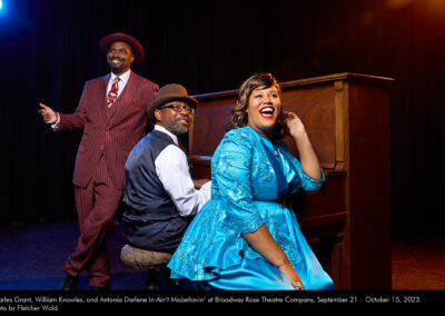 Charles Grant, William Knowles, and Antonía Darlene in Ain’t Misbehavin’ at Broadway Rose Theatre Company, September 21 – October 15, 2023. Photo by Fletcher Wold.