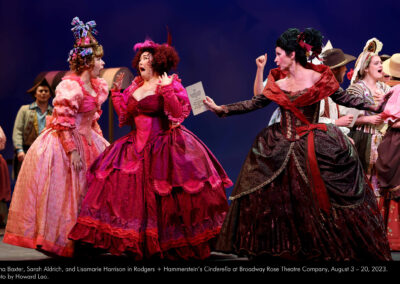 Lorna Baxter, Sarah Aldrich, and Lisamarie Harrison in Rodgers and Hammerstein's Cinderella at Broadway Rose Theatre Company, August 3 - 20, 2023. Photo by Howard Lao.