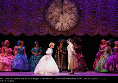 Jennifer Davies, Eric Asakawa, and the cast of Rodgers and Hammerstein's Cinderella at Broadway Rose Theatre Company, August 3 - 20, 2023 Photo by Howard Lao.