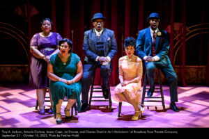 Troy A. Jackson, Antonía Darlene, James Creer, Jai Shane, and Charles Grant in Ain't Misbehavin' at Broadway Rose Theatre Company, September 21 - October 15, 2023. Photo by Fletcher Wold.