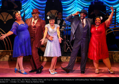 Antonía Darlene, James Creer, Jai Shane, Charles Grant, and Troy A. Jackson in Ain't Misbehavin' at Broadway Rose Theatre Company, September 21 - October 15, 2023. Photo by Fletcher Wold.