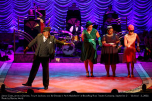 James Creer, Antonía Darlene, Troy A. Jackson, and Jai Shane in Ain't Misbehavin' at Broadway Rose Theatre Company, September 21 - October 15, 2023. Photo by Fletcher Wold.