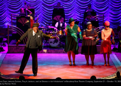 James Creer, Antonía Darlene, Troy A. Jackson, and Jai Shane in Ain't Misbehavin' at Broadway Rose Theatre Company, September 21 - October 15, 2023. Photo by Fletcher Wold.