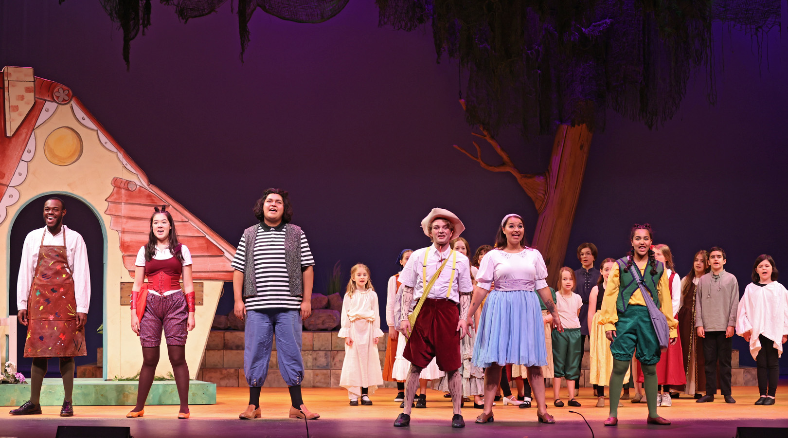 Photo from the final song of Pinocchio. The cast and kids are spread across the stage as they sing the final number out to the audience.