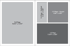 Ad Sales size chart. Download the Ad Size and Rate chart PDF below for a reader-friendly version.