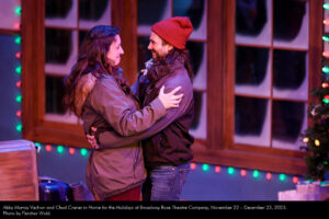 Abby Murray Vachon and Chad Craner in Home for the Holidays at Broadway Rose Theatre Company, November 22 – December 23, 2023. Photo by Fletcher Wold.