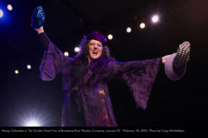 Margo Schembre in The Double-Threat Trio at Broadway Rose Theatre Company, January 25 – February 18, 2024. Photo by Craig Mitchelldyer.