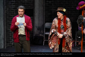 Galen Schloming and Margo Schembre in The Double-Threat Trio at Broadway Rose Theatre Company, January 25 - February 18, 2024. Photo by Amanda Shama