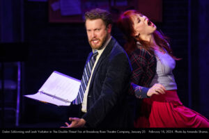 Galen Schloming and Leah Yorkston in The Double-Threat Trio at Broadway Rose Theatre Company, January 25 - February 18, 2024. Photo by Amanda Shama.