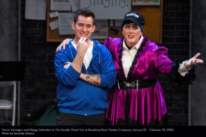 Trevor Hennigan and Margo Schembre in The Double-Threat Trio at Broadway Rose Theatre Company, January 25 - February 18, 2024. Photo by Amanda Shama.
