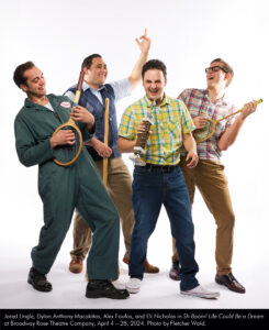 Jared Lingle, Dylan Anthony Macabitas, Alex Foutos, and Eli Nicholas in Sh-Boom! Life Could Be a Dream at Broadway Rose Theatre Company, April 4 - 28, 2024. Photo by Fletcher Wold.
