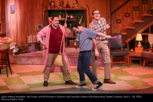 Dylan Anthony Macabitas, Alex Foufos, and Eli Nicholas in Sh-Boom! Life Could Be a Dream at Broadway Rose Theatre Company, April 4 - 28, 2024. Photo by Fletcher Wold.