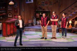 Jared Lingle, Dylan Anthony Macabitas, Eli Nicholas, and Alex Foufos in Sh-Boom! Life Could Be a Dream at Broadway Rose Theatre Company, April 4 - 28, 2024. Photo by Fletcher Wold.