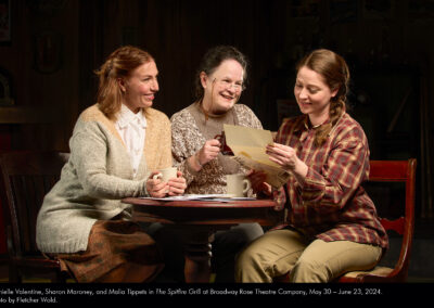 Danielle Valentine, Sharon Maroney, and Malia Tippets in The Spitfire Grill at Broadway Rose Theatre Company, May 30 – June 23, 2024. Photo by Fletcher Wold.