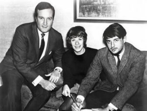 Photo of Don Kirshner, Carole King, and Gerry Goffin in 1967.